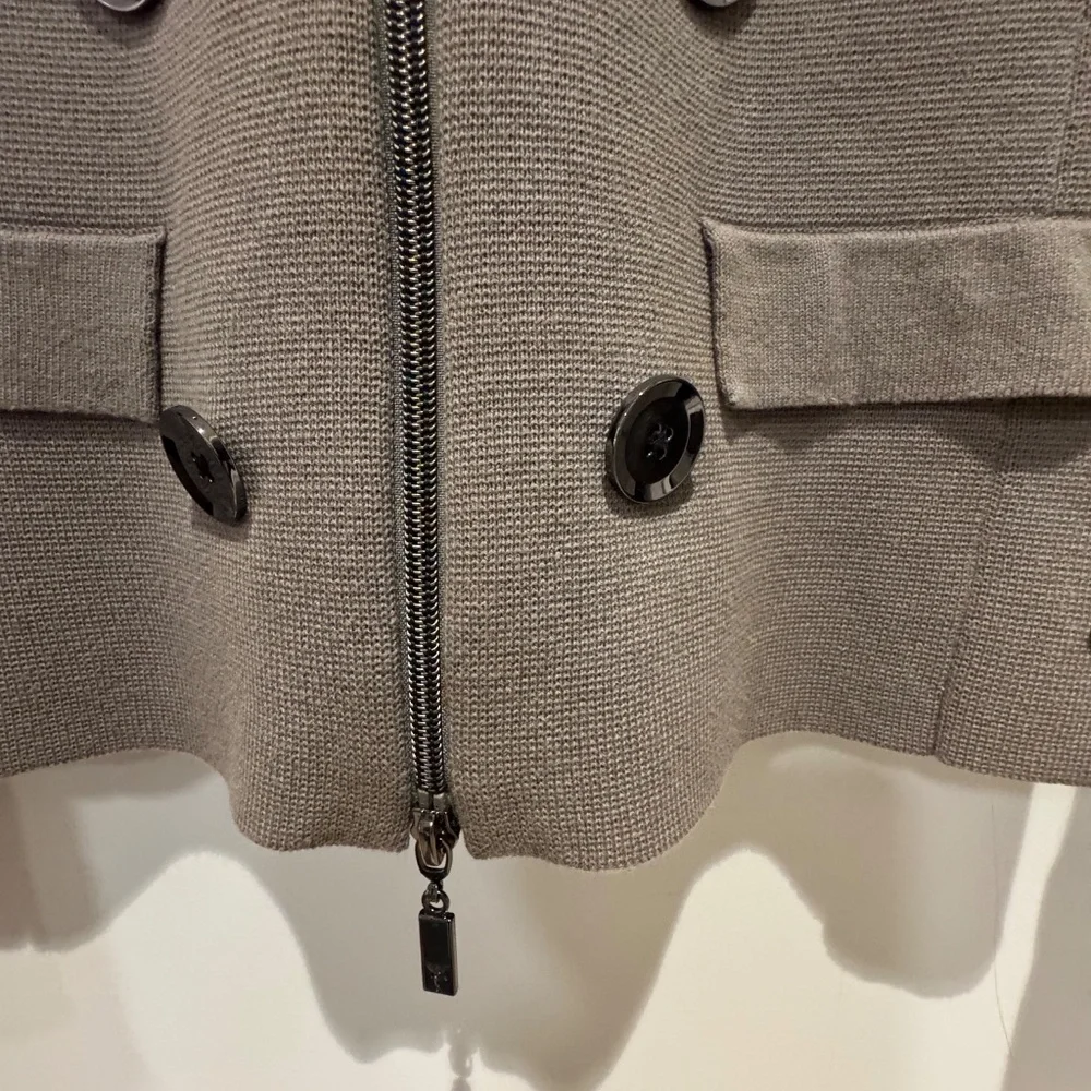 EUROPEAN-DESIGNED TAUPE-GRAY & BLACK HOODIE/CARDIGAN—Size 4 - Picture 7 of 12